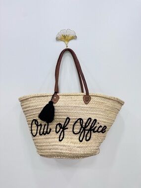 Out of office straw embroidered beach bag Straw Farmers French Market Tote